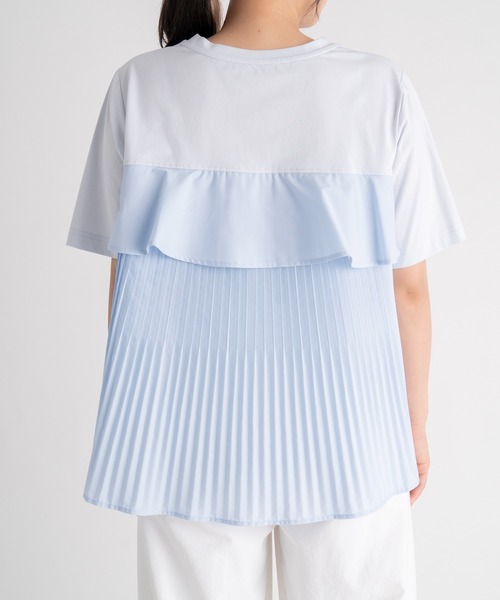 STRAWBERRY-FIELDS(ストロベリーフィールズ)の「ファンクショナル天竺_バックプリーツドッキングTシャツ(Tシャツ/カットソー・レディース・ホワイト/ブラック/ライトブルー・2)」の7枚目の写真