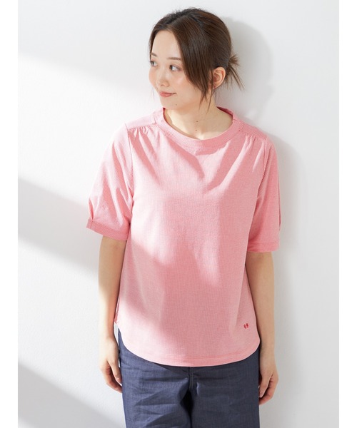 McGREGOR(マックレガー)の「【接触冷感】サッカーストライプTシャツ(Tシャツ/カットソー・レディース・グレー系その他/コーラル/ナチュラル・M/L)」の4枚目の写真