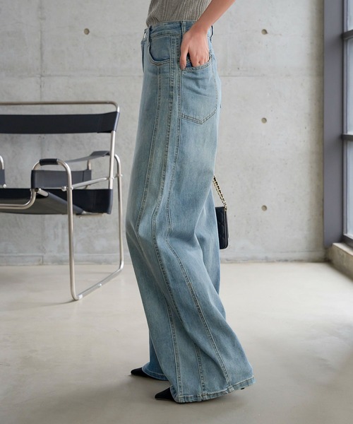 KOBE LETTUCE(コウベレタス)の「ストレッチデニムワイドパンツ(デニムパンツ・レディース・アイボリー/ブルー/ベージュ・M)」の6枚目の写真