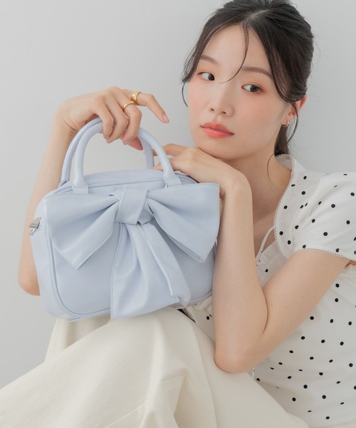 Heather(ヘザー)の「リボンボストンBAG 858448(ボストンバッグ・レディース・ブルー/ホワイト系その他/ピンク・ONE SIZE)」の2枚目の写真