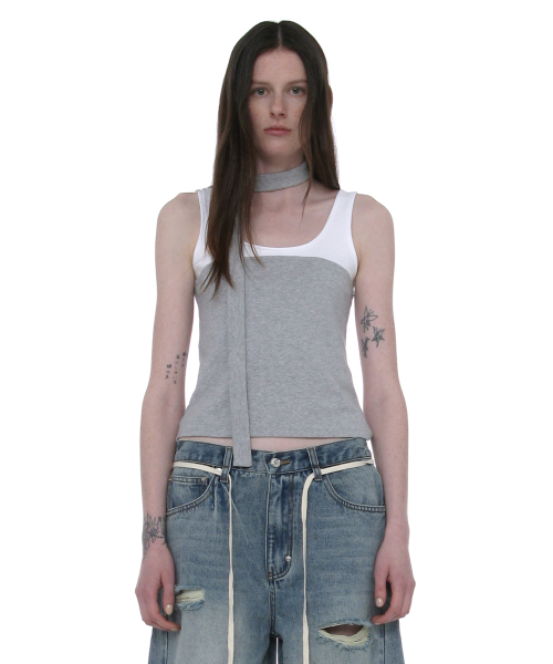 PARTIMENTO WOMEN(パルティメントウィメン)の「ディタッチャブルタイネックスリーブレストップ_メランジ(Tシャツ/カットソー・レディース・その他・SMALL/MEDIUM)」の1枚目の写真