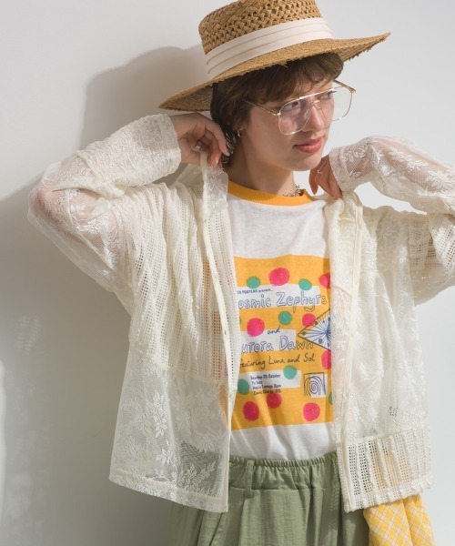 Figgle(フィグル)の「シアー 天竺 染み込み ロゴ プリント フレアTシャツ(Tシャツ/カットソー・レディース・イエロー/オフホワイト・FREE)」の9枚目の写真