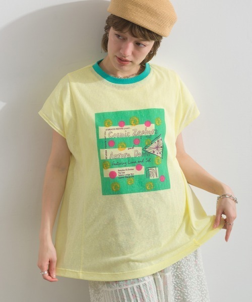 Figgle(フィグル)の「シアー 天竺 染み込み ロゴ プリント フレアTシャツ(Tシャツ/カットソー・レディース・イエロー/オフホワイト・FREE)」の10枚目の写真
