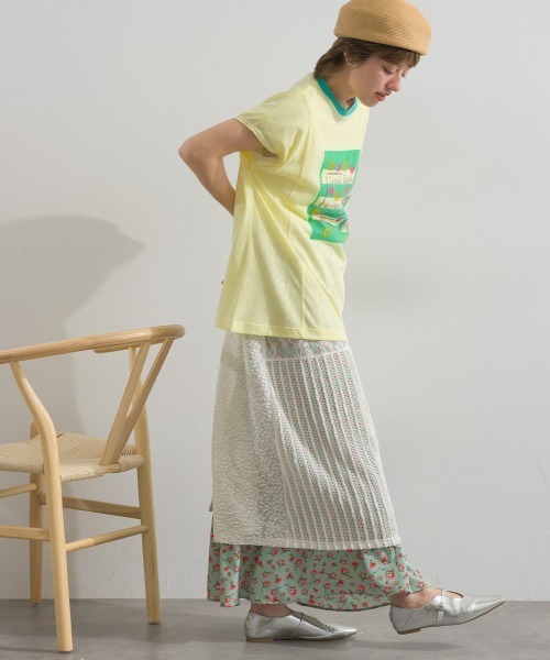 Figgle(フィグル)の「シアー 天竺 染み込み ロゴ プリント フレアTシャツ(Tシャツ/カットソー・レディース・イエロー/オフホワイト・FREE)」の11枚目の写真