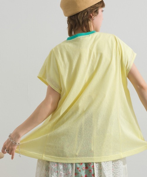 Figgle(フィグル)の「シアー 天竺 染み込み ロゴ プリント フレアTシャツ(Tシャツ/カットソー・レディース・イエロー/オフホワイト・FREE)」の12枚目の写真