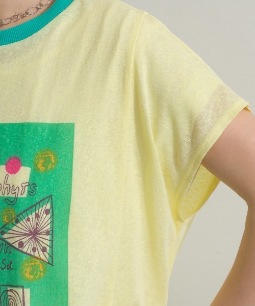 Figgle(フィグル)の「シアー 天竺 染み込み ロゴ プリント フレアTシャツ(Tシャツ/カットソー・レディース・イエロー/オフホワイト・FREE)」の19枚目の写真