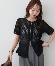【WEB限定】裾フレアレース5分袖カーディガン