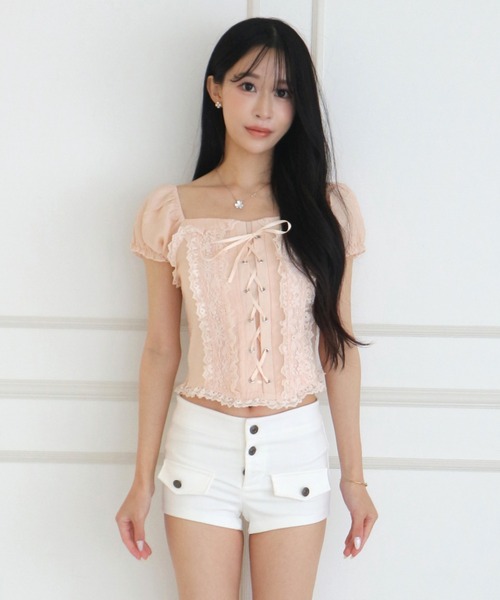 ALLuRing ChaRm(アリュリングチャーム)の「Doll Lace-up Puff Blouse / ドールレースアップパフブラウス(シャツ/ブラウス・レディース・ホワイト/ベビーピンク/ライトベージュ・FREE)」の13枚目の写真