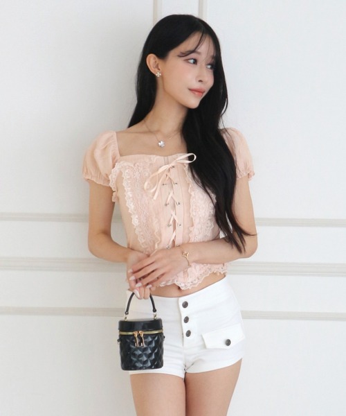 ALLuRing ChaRm(アリュリングチャーム)の「Doll Lace-up Puff Blouse / ドールレースアップパフブラウス(シャツ/ブラウス・レディース・ホワイト/ベビーピンク/ライトベージュ・FREE)」の14枚目の写真