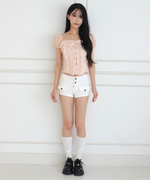 ALLuRing ChaRm(アリュリングチャーム)の「Doll Lace-up Puff Blouse / ドールレースアップパフブラウス(シャツ/ブラウス・レディース・ホワイト/ベビーピンク/ライトベージュ・FREE)」の17枚目の写真