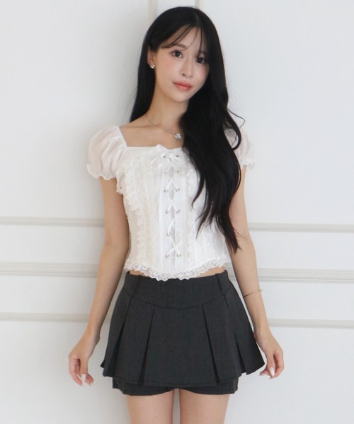 ALLuRing ChaRm(アリュリングチャーム)の「Doll Lace-up Puff Blouse / ドールレースアップパフブラウス(シャツ/ブラウス・レディース・ホワイト/ベビーピンク/ライトベージュ・FREE)」の4枚目の写真