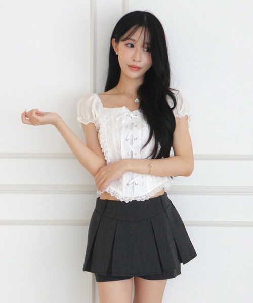 ALLuRing ChaRm(アリュリングチャーム)の「Doll Lace-up Puff Blouse / ドールレースアップパフブラウス(シャツ/ブラウス・レディース・ホワイト/ベビーピンク/ライトベージュ・FREE)」の5枚目の写真