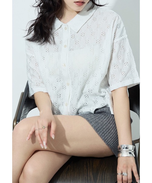 Fashion Letter(ファッションレター)の「楊柳レース クロップドブラウス(シャツ/ブラウス・レディース・ブラック/オフホワイト・M)」の3枚目の写真