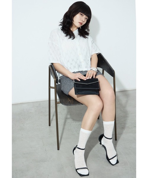 Fashion Letter(ファッションレター)の「楊柳レース クロップドブラウス(シャツ/ブラウス・レディース・ブラック/オフホワイト・M)」の4枚目の写真