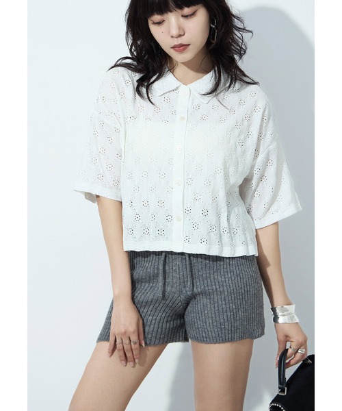 Fashion Letter(ファッションレター)の「楊柳レース クロップドブラウス(シャツ/ブラウス・レディース・ブラック/オフホワイト・M)」の5枚目の写真