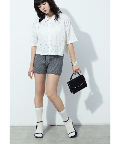 Fashion Letter(ファッションレター)の「楊柳レース クロップドブラウス(シャツ/ブラウス・レディース・ブラック/オフホワイト・M)」の6枚目の写真
