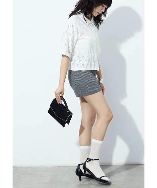 Fashion Letter(ファッションレター)の「楊柳レース クロップドブラウス(シャツ/ブラウス・レディース・ブラック/オフホワイト・M)」の8枚目の写真