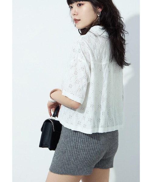 Fashion Letter(ファッションレター)の「楊柳レース クロップドブラウス(シャツ/ブラウス・レディース・ブラック/オフホワイト・M)」の9枚目の写真