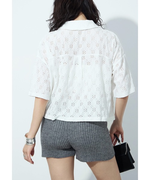 Fashion Letter(ファッションレター)の「楊柳レース クロップドブラウス(シャツ/ブラウス・レディース・ブラック/オフホワイト・M)」の10枚目の写真