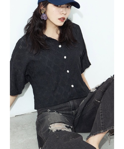 Fashion Letter(ファッションレター)の「楊柳レース クロップドブラウス(シャツ/ブラウス・レディース・ブラック/オフホワイト・M)」の12枚目の写真