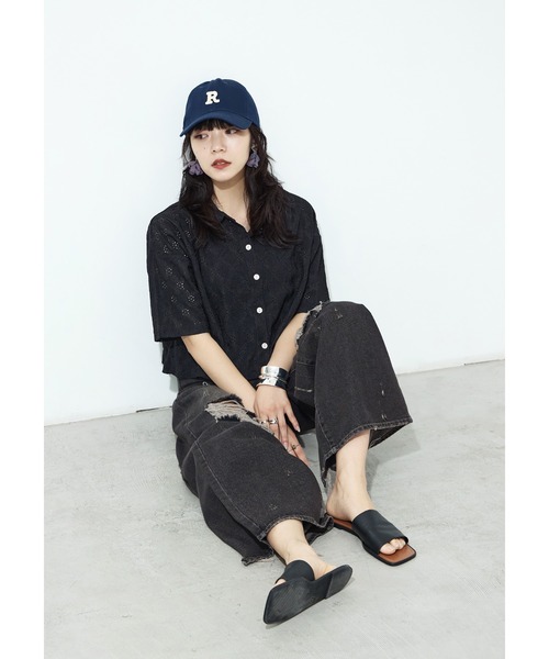 Fashion Letter(ファッションレター)の「楊柳レース クロップドブラウス(シャツ/ブラウス・レディース・ブラック/オフホワイト・M)」の13枚目の写真