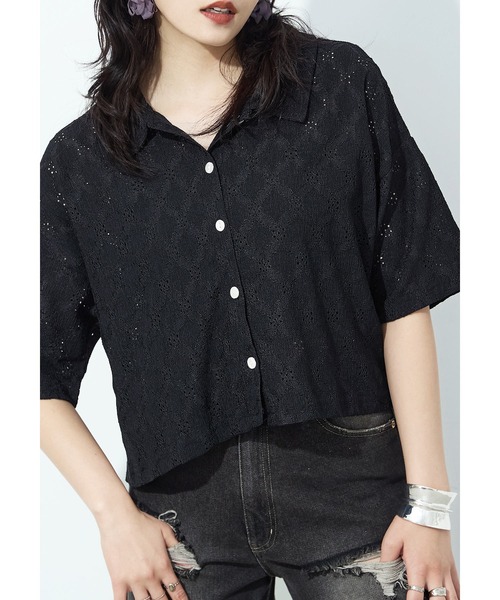 Fashion Letter(ファッションレター)の「楊柳レース クロップドブラウス(シャツ/ブラウス・レディース・ブラック/オフホワイト・M)」の14枚目の写真