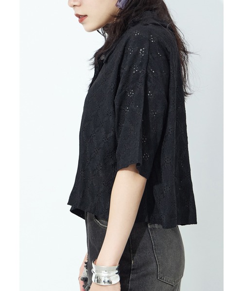 Fashion Letter(ファッションレター)の「楊柳レース クロップドブラウス(シャツ/ブラウス・レディース・ブラック/オフホワイト・M)」の16枚目の写真