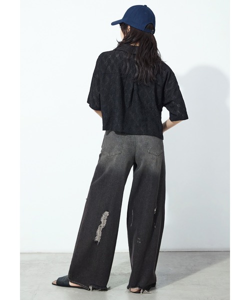 Fashion Letter(ファッションレター)の「楊柳レース クロップドブラウス(シャツ/ブラウス・レディース・ブラック/オフホワイト・M)」の18枚目の写真