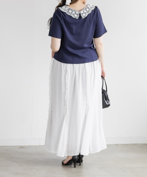 CLETTE(クレット)の「配色レース襟リブプルオーバー(Tシャツ/カットソー・レディース・ピンク/ネイビー・LL/4L/3L)」の10枚目の写真
