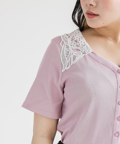 CLETTE(クレット)の「配色レース襟リブプルオーバー(Tシャツ/カットソー・レディース・ピンク/ネイビー・LL/4L/3L)」の14枚目の写真