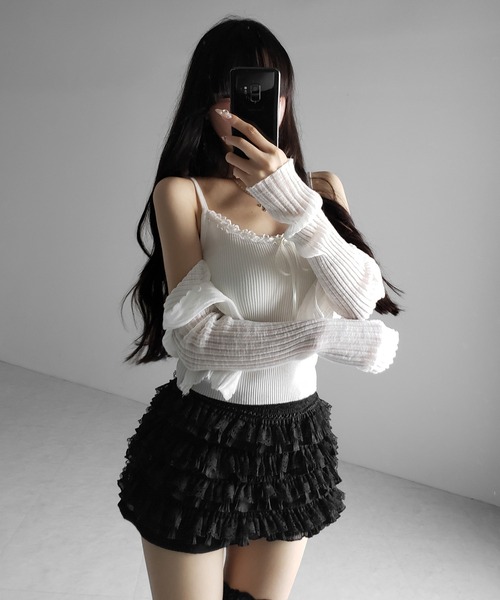 me+em select（ミームセレクト）の「【 ３color ／ インパン裏地付 】フリルレースミニスカート ／ frill lace mini skirt※※（スカート・レディース・ブルー/ホワイト/ブラック・FREE）」の5枚目の写真