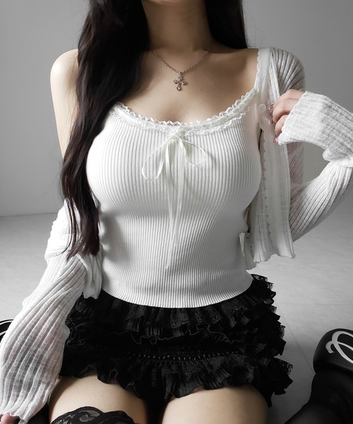 me+em select（ミームセレクト）の「【 ３color ／ インパン裏地付 】フリルレースミニスカート ／ frill lace mini skirt※※（スカート・レディース・ブルー/ホワイト/ブラック・FREE）」の7枚目の写真