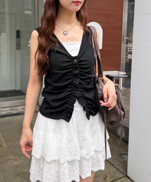 w closet(ダブルクローゼット)の「なみなみドットレイヤードタンク 夏服(Tシャツ/カットソー・レディース・チャコールグレー/サックスブルー/オフホワイト/ブラック・FREE)」の14枚目の写真