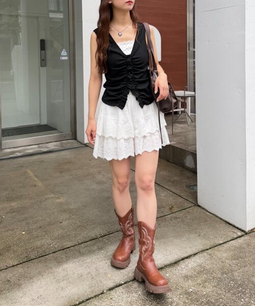 w closet(ダブルクローゼット)の「なみなみドットレイヤードタンク 夏服(Tシャツ/カットソー・レディース・チャコールグレー/サックスブルー/オフホワイト/ブラック・FREE)」の15枚目の写真