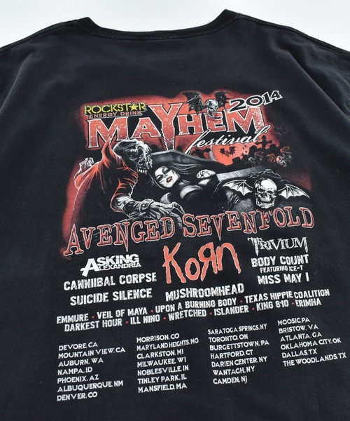 ALSTYLE APPAREL&ACTIVEWEAR(アルスタイルアパレルアンドアクティブウェアー)の「【USED】ALSTYLE “Mayhem Festival 2014” メタル・フェスティバル バンド Tシャツ(Tシャツ/カットソー・メンズ・ブラック・XX-LARGE)」の5枚目の写真