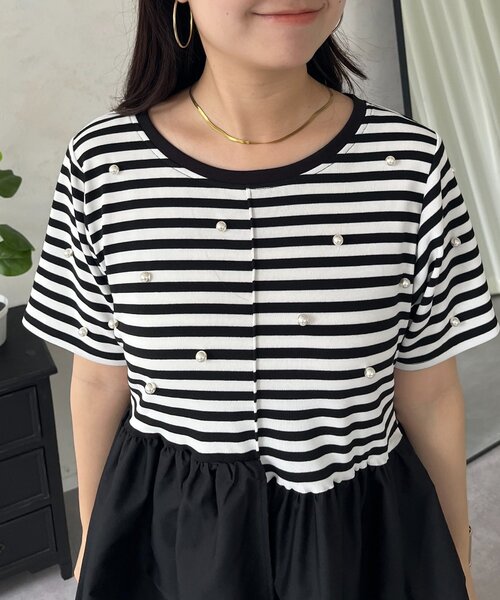 prose verse(プロズヴェール)の「センターライン裾アシメフリルパールペプラムTシャツ(Tシャツ/カットソー・レディース・ブラック/ブラック系その他・LARGE/MEDIUM)」の8枚目の写真