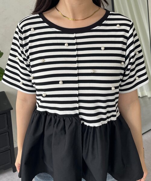 prose verse(プロズヴェール)の「センターライン裾アシメフリルパールペプラムTシャツ(Tシャツ/カットソー・レディース・ブラック/ブラック系その他・LARGE/MEDIUM)」の9枚目の写真