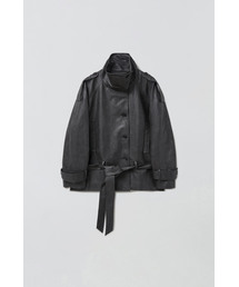 HIGH NECK LEATHER JACKET_CHARCOAL