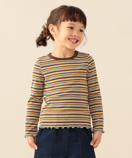 BEAMS mini(ビームスミニ)の「メローリブ Tシャツ 2026FW (90~130cm)プチプラ 人気 ボーダー 着回し ロンT 通園 通学(Tシャツ/カットソー・キッズ・サックスブルー/ピンク・90/120/110/100/130)」の1枚目の写真