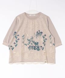 花舞う森辺刺繍チュールレース×天竺×コットンタイプライターブラウス