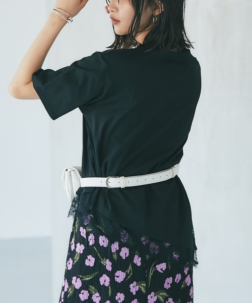&. NOSTALGIA(アンドドットノスタルジア)の「裾レース半袖Tシャツ(Tシャツ/カットソー・レディース・ブラック/ホワイト・M)」の14枚目の写真
