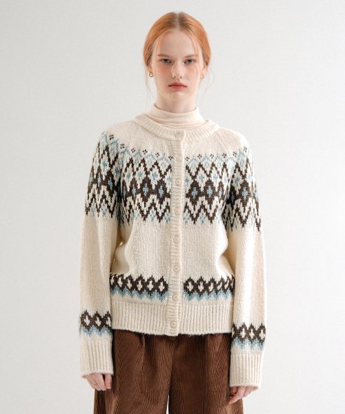 VLETI(ブレッティ)の「Wool Jacquard Knit Cardigan (Cream)(カーディガン/ボレロ・レディース・クリーム・FREE)」の1枚目の写真