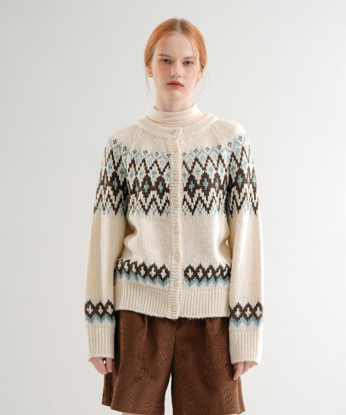 VLETI(ブレッティ)の「Wool Jacquard Knit Cardigan (Cream)(カーディガン/ボレロ・レディース・クリーム・FREE)」の2枚目の写真