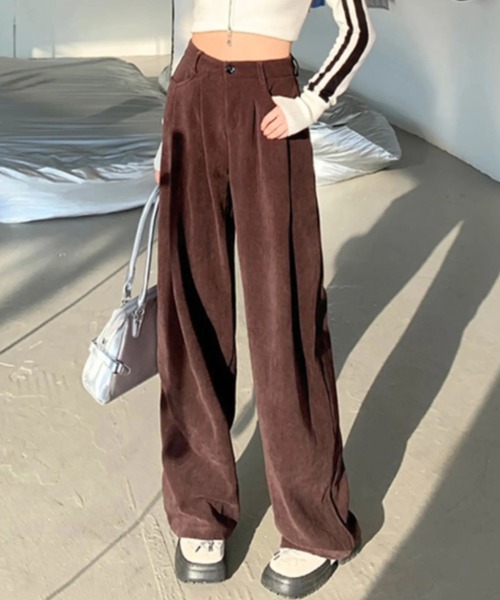 SHEPP(シープ)の「【26年秋冬新作】ハイウエスト コーデュロイ タック ワイドパンツ(その他パンツ・レディース・ベージュ/ブラック/ブラウン・M/L)」の1枚目の写真