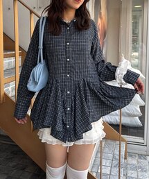 【WEB限定】星ボタンウェーブフリルヘムチュニックシャツ