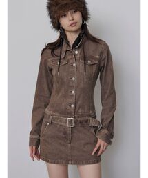 ローウエストデニムミニワンピース　秋服