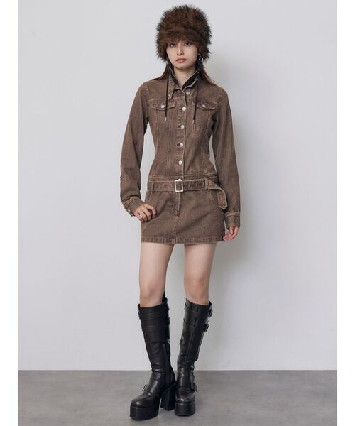 MURUA(ムルーア)の「ローウエストデニムミニワンピース 秋服(ワンピース・レディース・ブラウン/ブラック・FREE)」の7枚目の写真