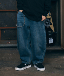 KIDS TAG CURVED DENIM PANTS - BLUE
