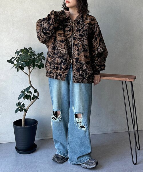CPCM(シーピーシーエム)の「ぺイズリー柄ゴブランジップジャケット(ブルゾン・メンズ・アイボリー/ブラック・LARGE/MEDIUM)」の15枚目の写真