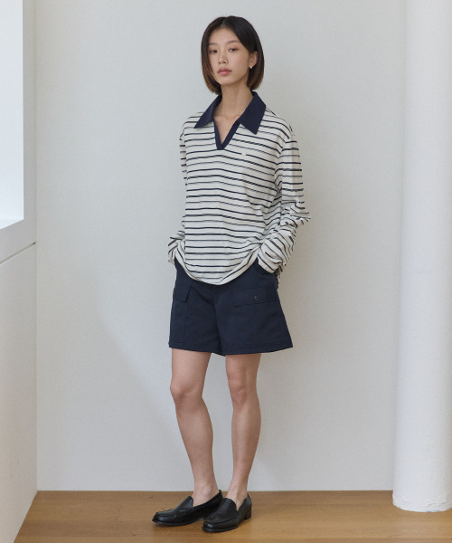 OURHOPE（アワーホープ）の「オープンカラー ロゴ ストライプ スリーブ Tシャツ - アイボリー（Tシャツ/カットソー・レディース・アイボリー・ONE）」の3枚目の写真